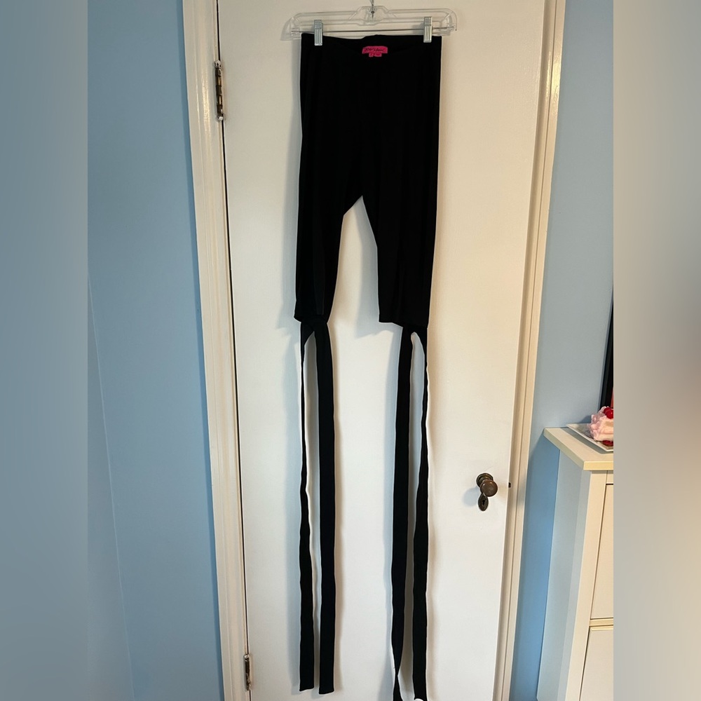 Vintage Betsey Johnson Gladiator Black Cotton Leggings w/ Criss Cross Tie. Small
